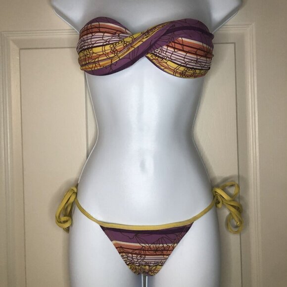 Rio de Sol Purple & Gold Floral Brazilian Bikini XS - Picture 1 of 11